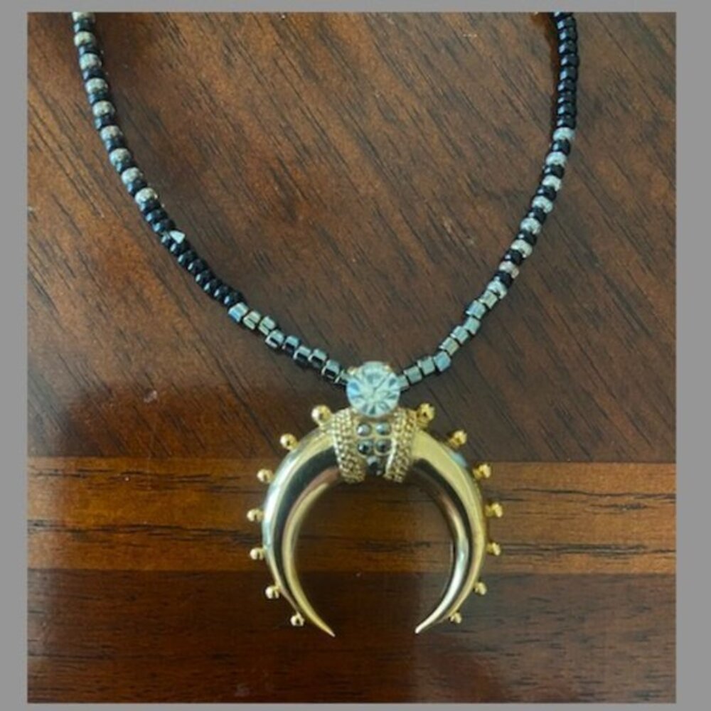 LAST CALL: Unique Gold Toned Crescent Pendant with Bead Detail